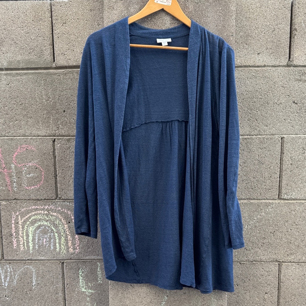 J Jill 100% Linen Love Linen Blue Open Front Cardigan